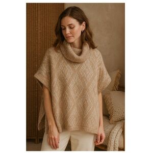 ANTHROPOLOGIE ELSAMANDA Mohair Alpaca Wool blend Poncho Made in Italy Sz L Boho
